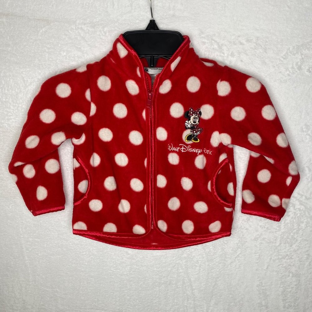 Walt Disney World Parks Girls Fleece Zip Jacket Red Polka Dot Minnie Mouse 18M